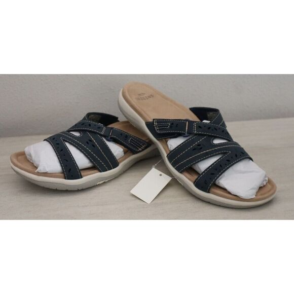 Earth Origins Women's Sz 11 M Navy Blue Perforated Sandra Slide Sandals - Picture 2 of 12